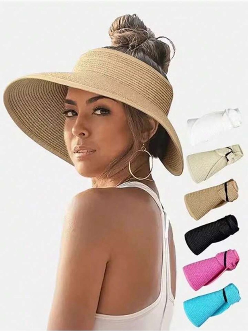 Wide Brim Sun Visor Hat - Tan